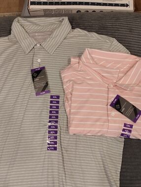 Men's Striped Performance Polo - Pink & Light Gray